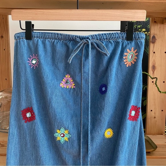 Zara Denim Embroidered Geo Shapes Midi Halter Dress XS - Picture 9 of 16